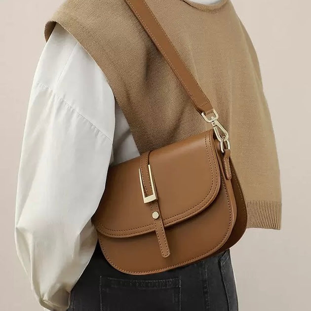 Elegant Genuine Leather Saddle Crossbody Bag