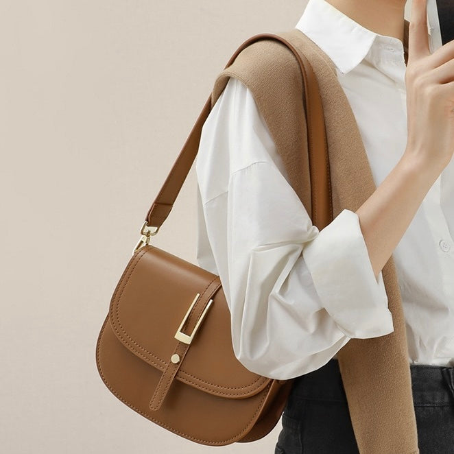 Elegant Genuine Leather Saddle Crossbody Bag