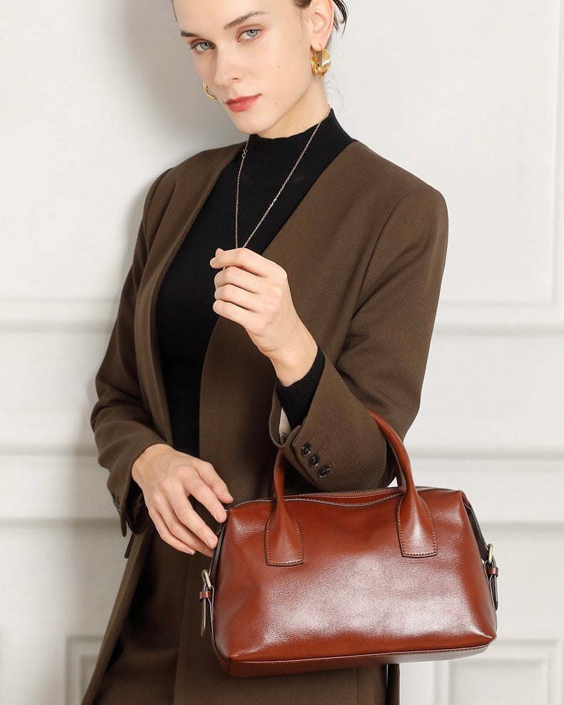 Luxurious Pebbled Leather Convertible Satchel with Elegant Top Handles