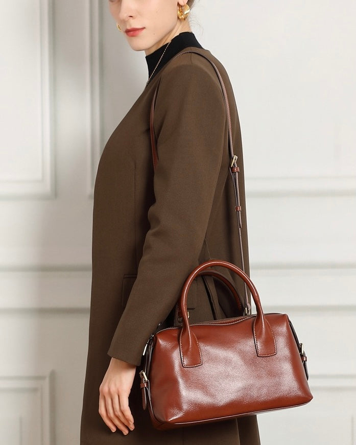 Luxurious Pebbled Leather Convertible Satchel with Elegant Top Handles