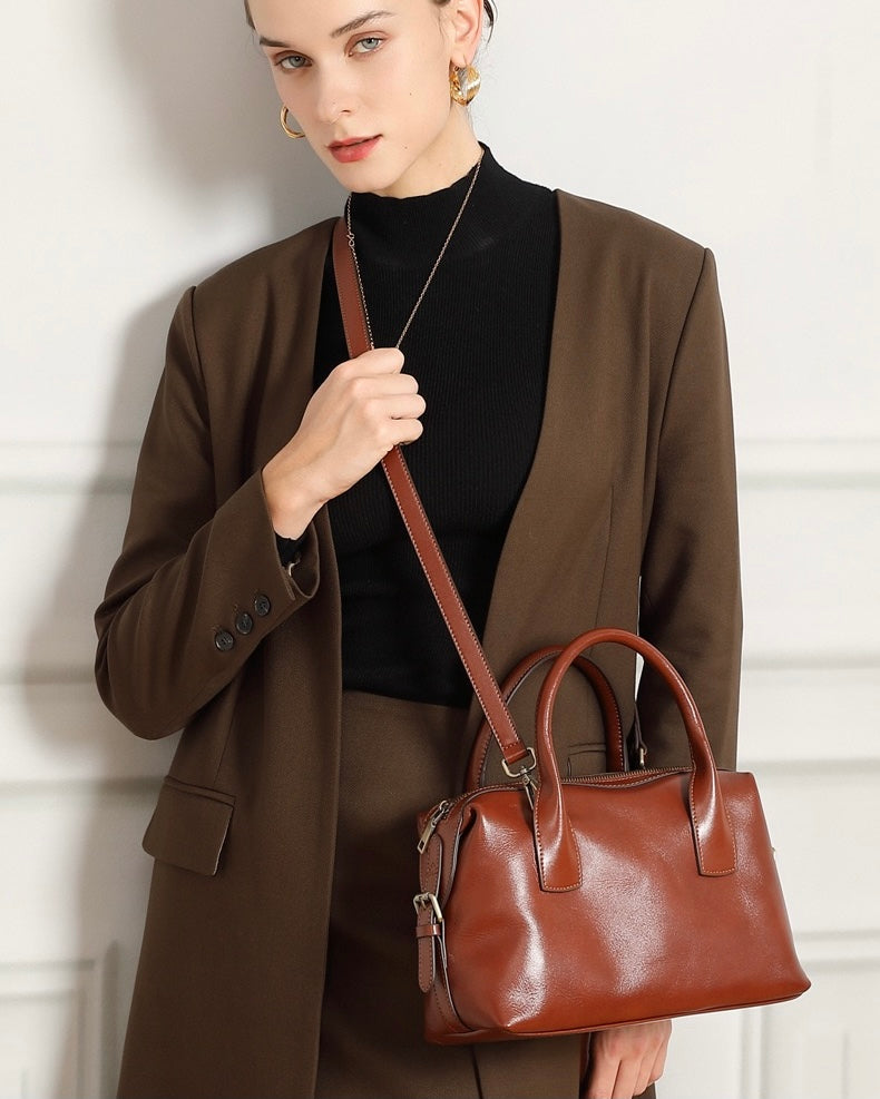 Luxurious Pebbled Leather Convertible Satchel with Elegant Top Handles