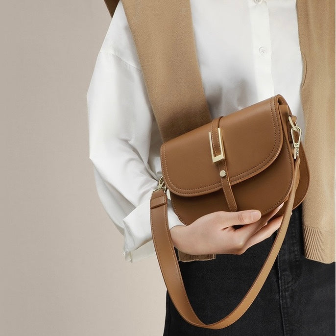 Elegant Genuine Leather Saddle Crossbody Bag