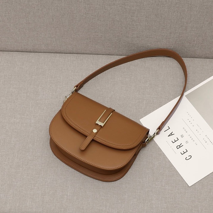 Elegant Genuine Leather Saddle Crossbody Bag