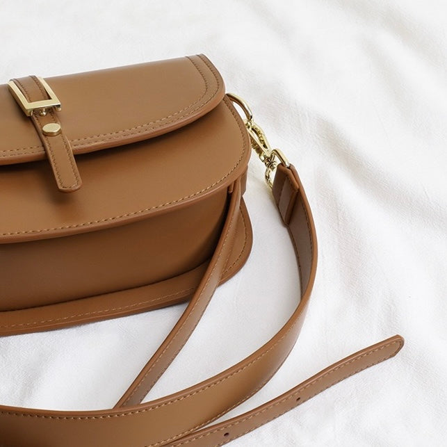 Elegant Genuine Leather Saddle Crossbody Bag
