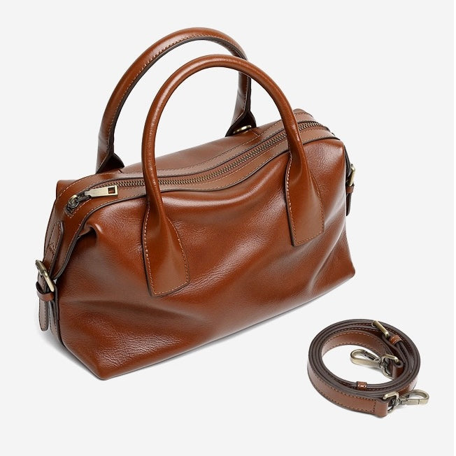 Luxurious Pebbled Leather Convertible Satchel with Elegant Top Handles