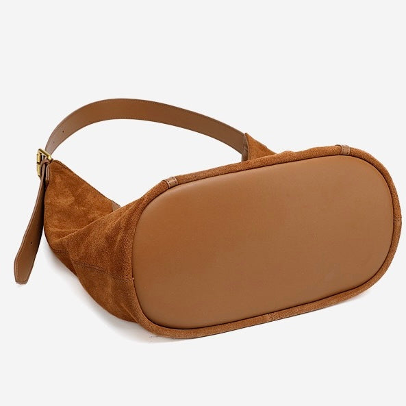 Suede Structured Hobo Bag with Elegant Contrast Stitching