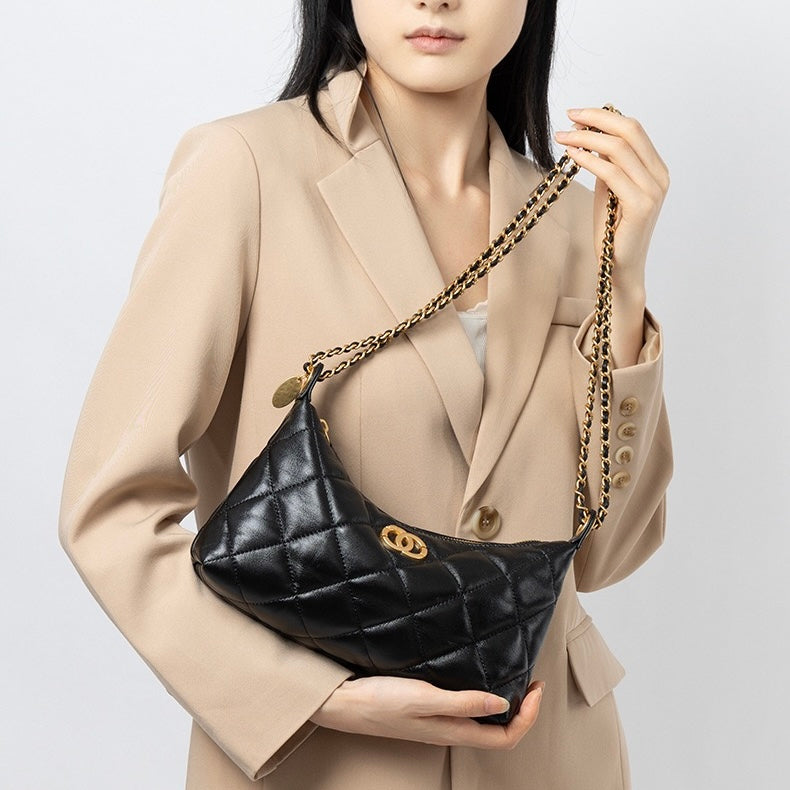 Noir Sheepskin Quilted Chain Shoulder Bag