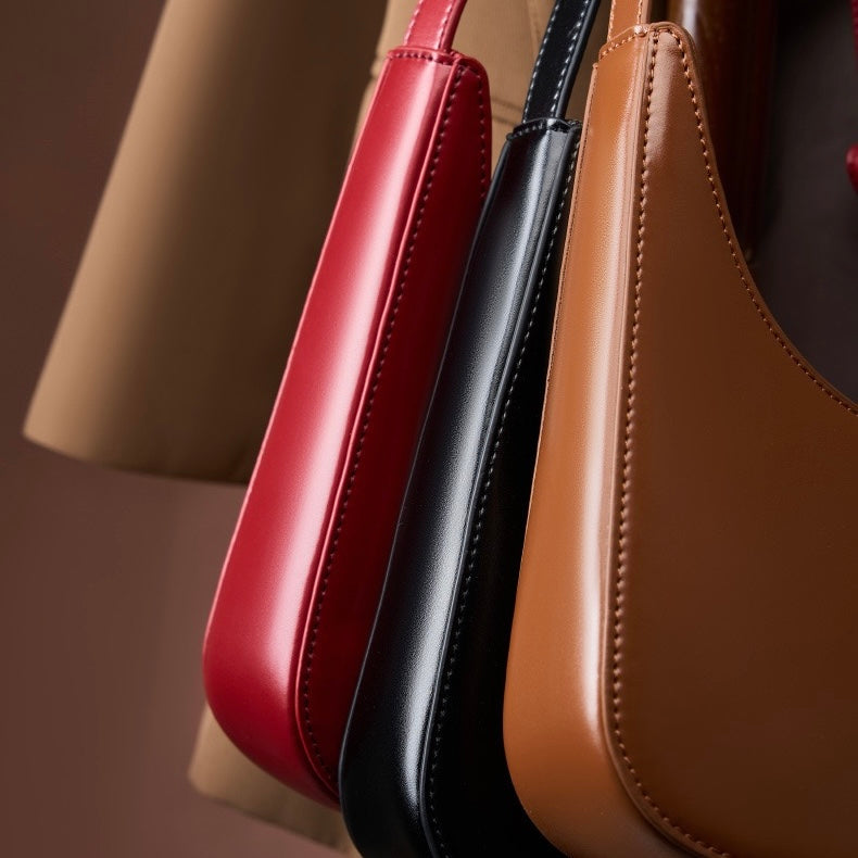 Genuine Leather Minimalist Half Moon Baguette Bag