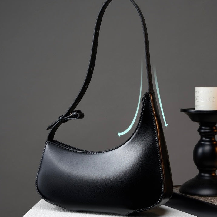 Genuine Leather Minimalist Half Moon Baguette Bag