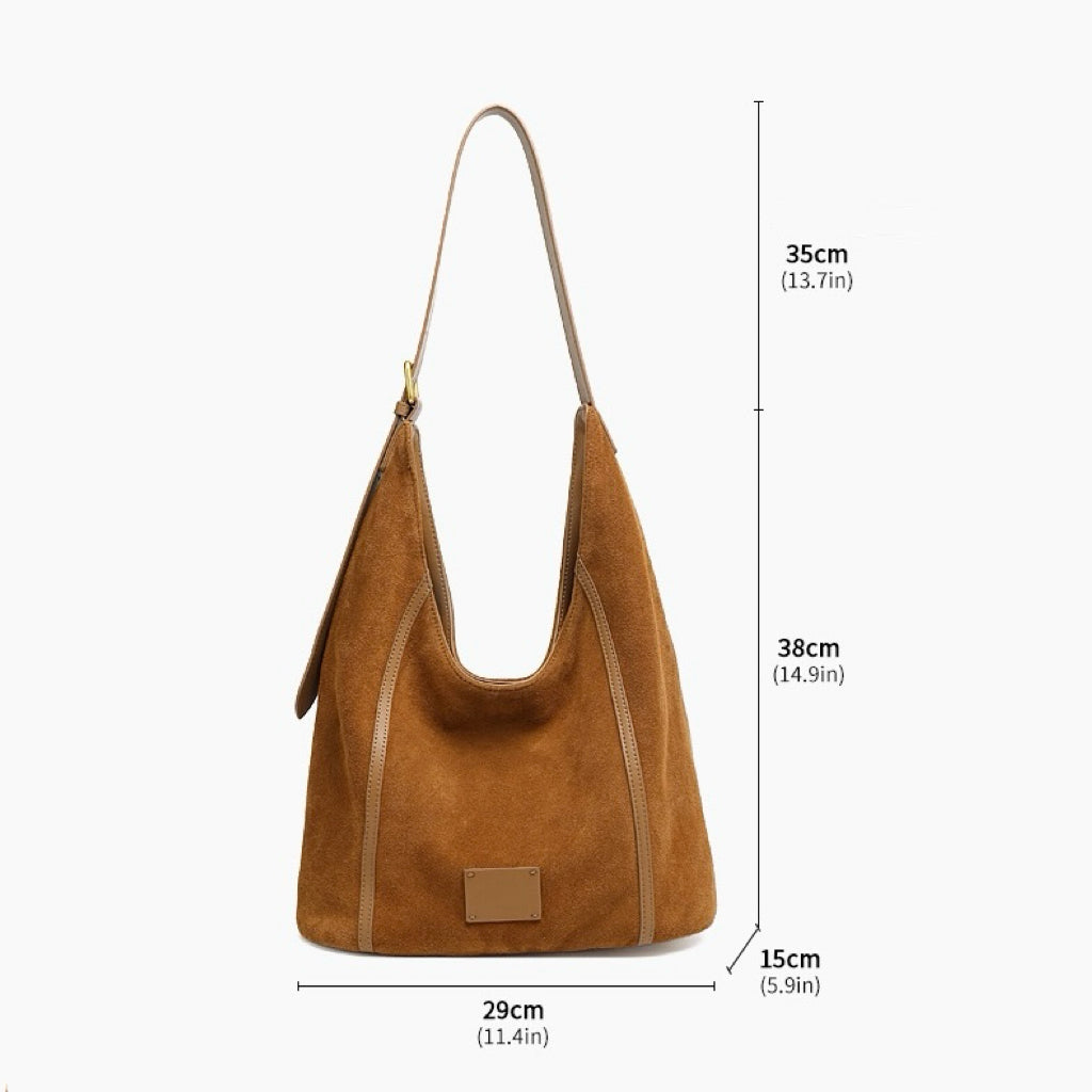 Suede Structured Hobo Bag with Elegant Contrast Stitching