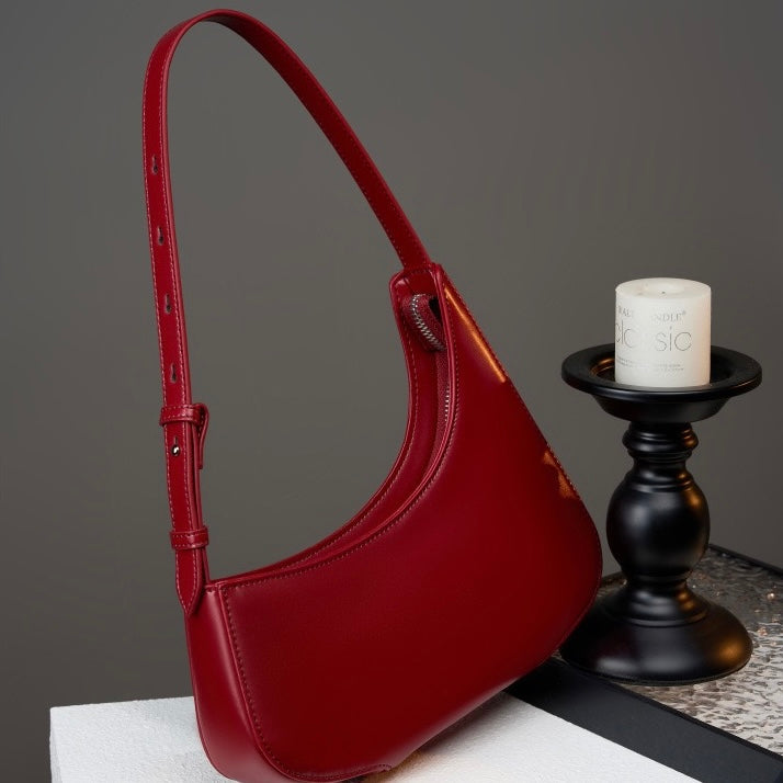 Genuine Leather Minimalist Half Moon Baguette Bag