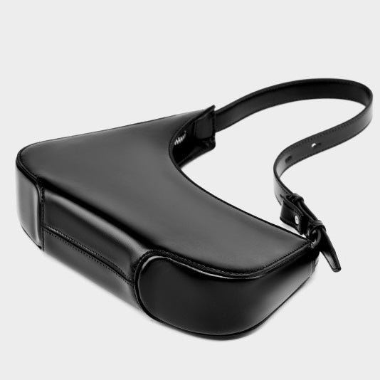Genuine Leather Minimalist Half Moon Baguette Bag