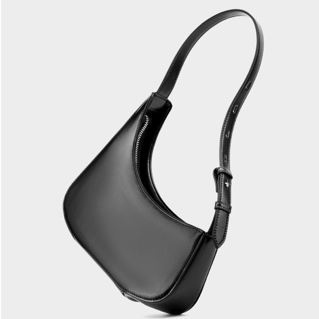 Genuine Leather Minimalist Half Moon Baguette Bag