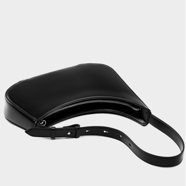 Genuine Leather Minimalist Half Moon Baguette Bag