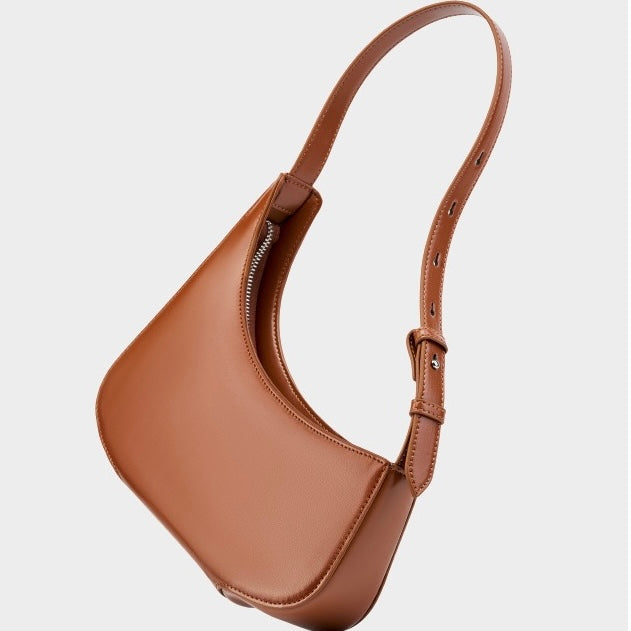 Genuine Leather Minimalist Half Moon Baguette Bag
