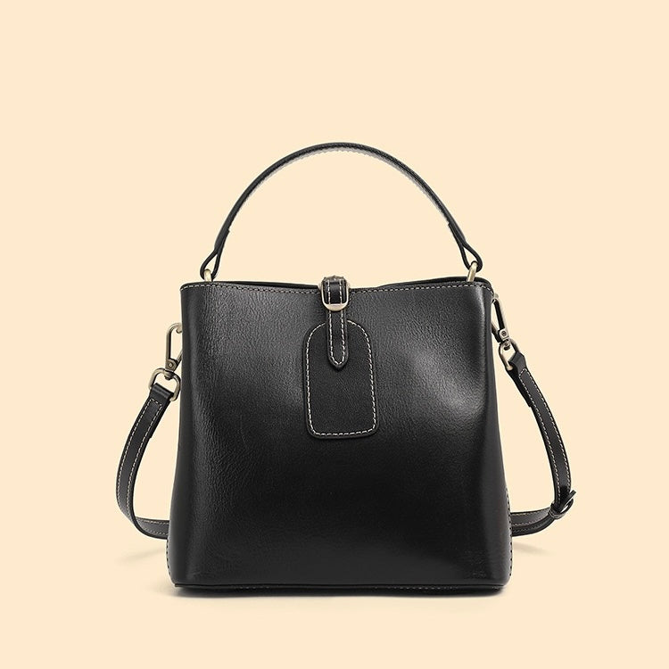 Opulent Leather Bucket Crossbody Handbag for Women