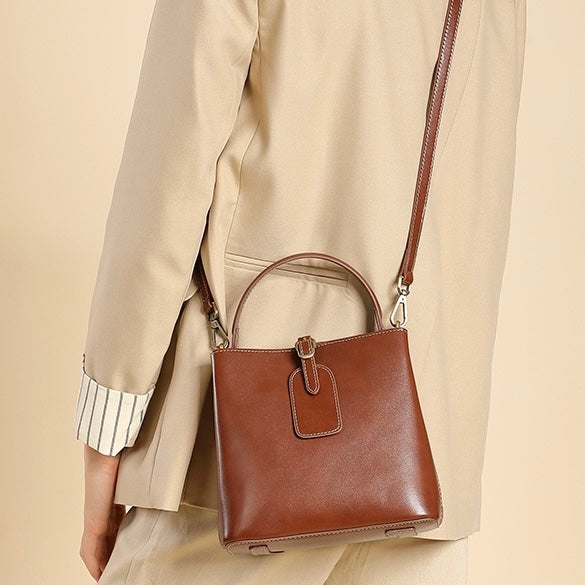 Opulent Leather Bucket Crossbody Handbag for Women
