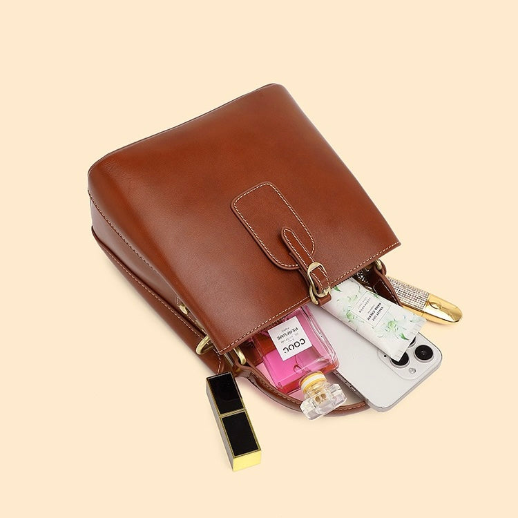 Opulent Leather Bucket Crossbody Handbag for Women