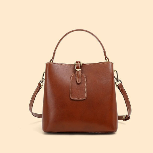 Opulent Leather Bucket Crossbody Handbag for Women