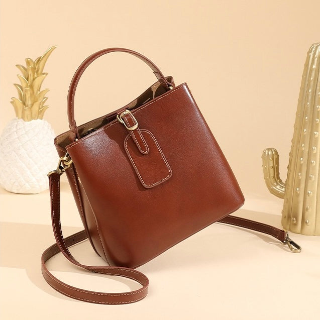 Opulent Leather Bucket Crossbody Handbag for Women