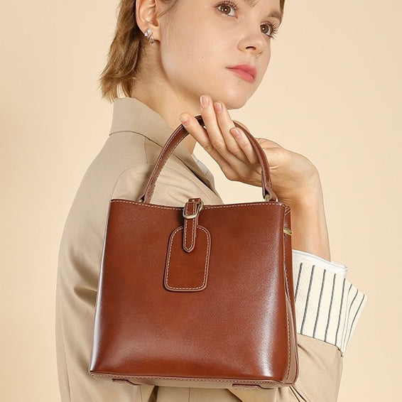 Opulent Leather Bucket Crossbody Handbag for Women
