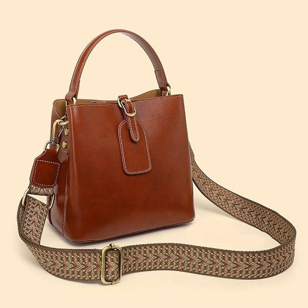 Opulent Leather Bucket Crossbody Handbag for Women