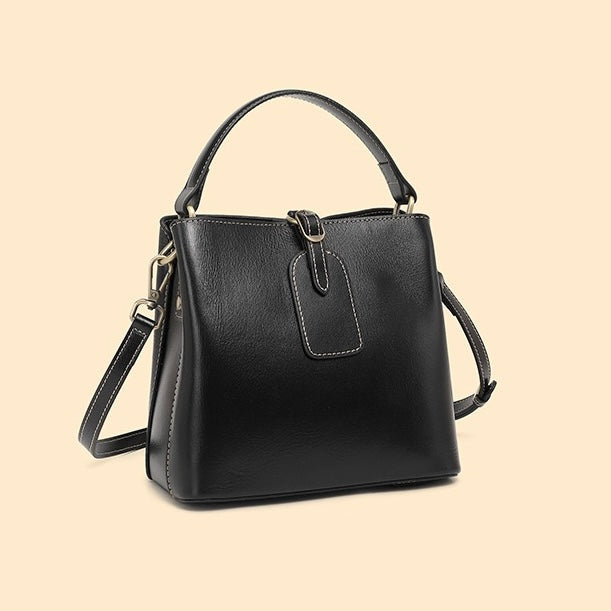 Opulent Leather Bucket Crossbody Handbag for Women