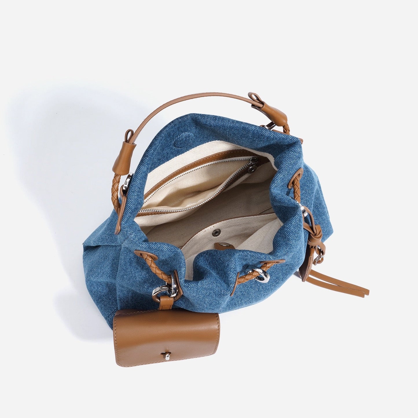 Genuine Leather and Denim Patchwork Hobo Bag