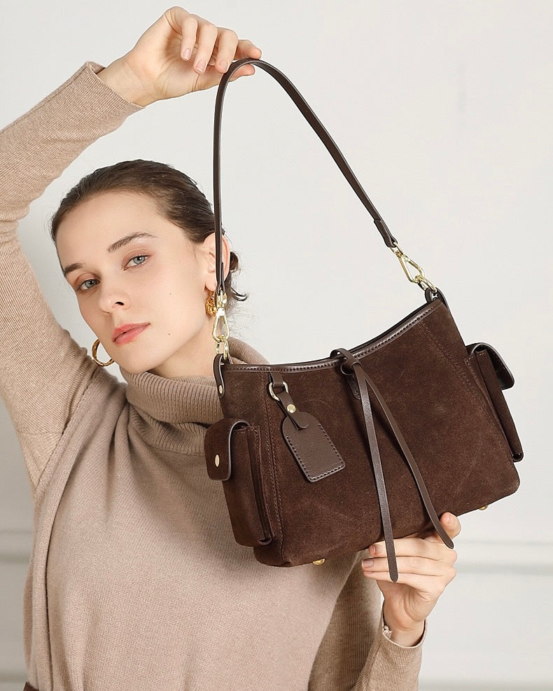 Retro Matte Cowhide Utility Shoulder Bag - Timeless Elegance in Leather