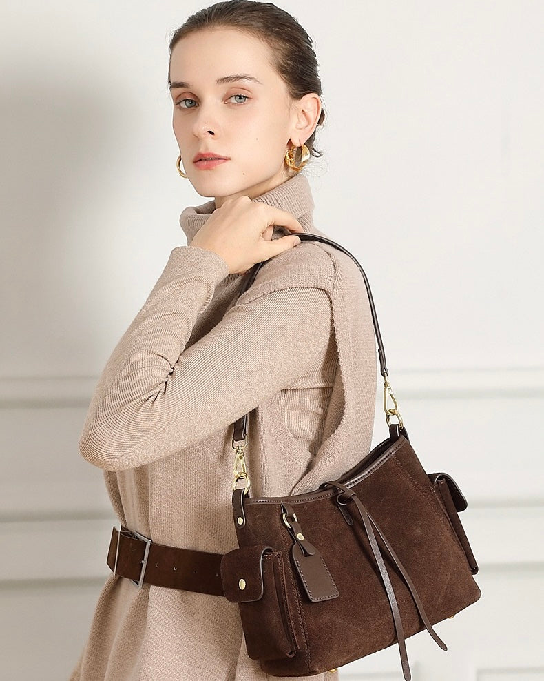 Retro Matte Cowhide Utility Shoulder Bag - Timeless Elegance in Leather