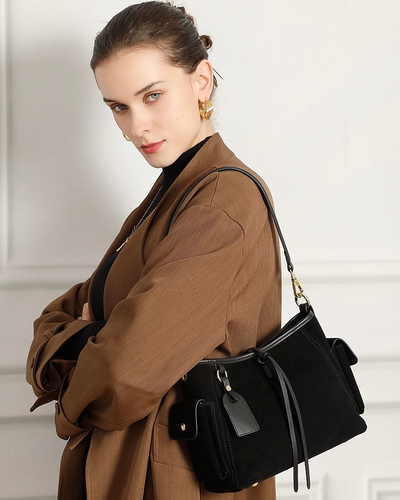 Retro Matte Cowhide Utility Shoulder Bag - Timeless Elegance in Leather