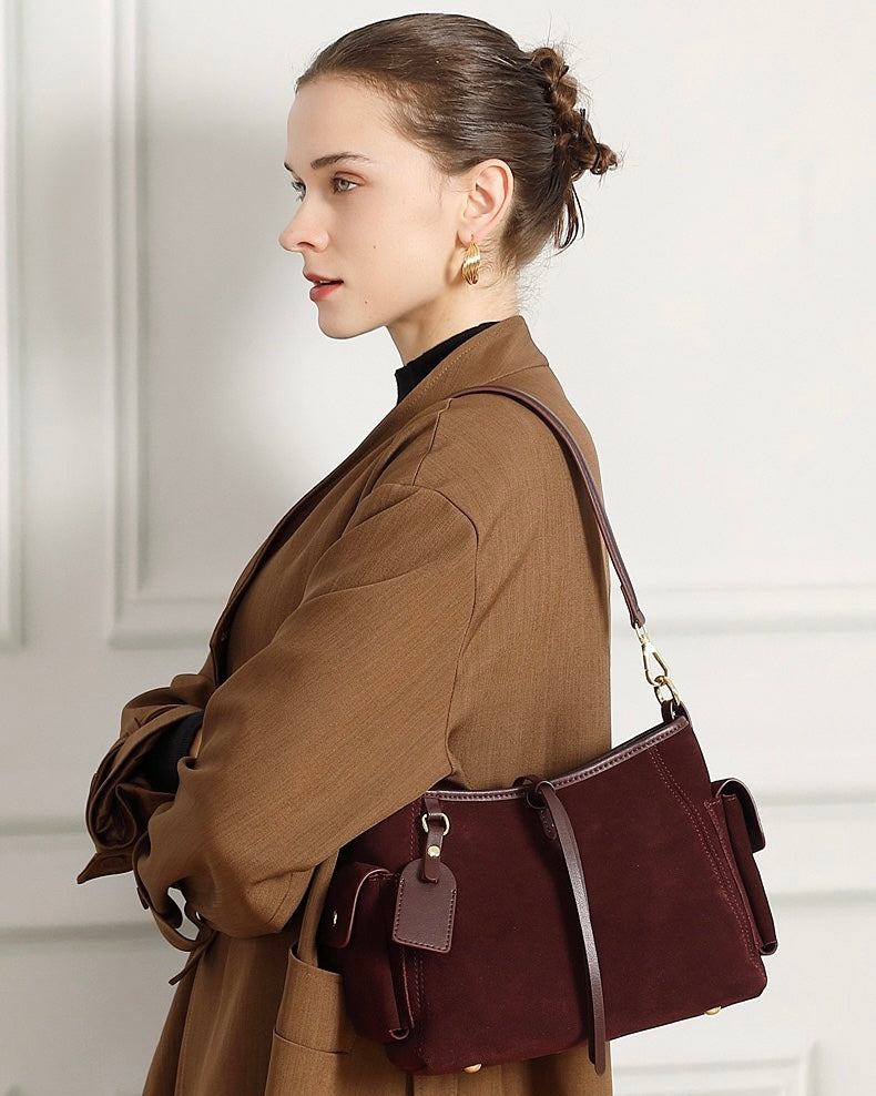 Retro Matte Cowhide Utility Shoulder Bag - Timeless Elegance in Leather