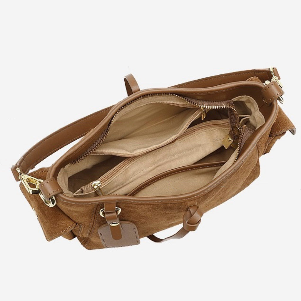Retro Matte Cowhide Utility Shoulder Bag - Timeless Elegance in Leather