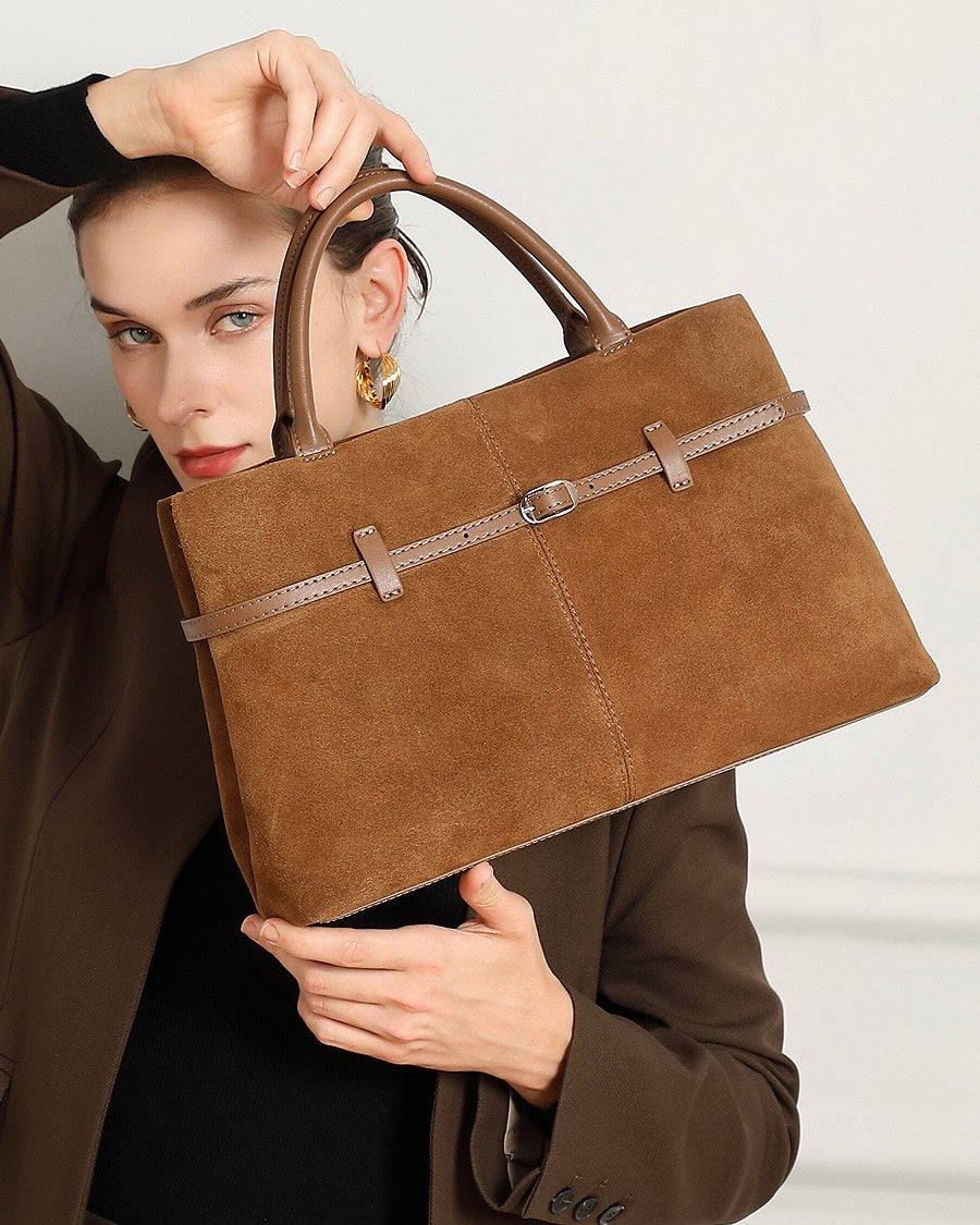 Elegant Retro Suede Genuine Leather Tote Bag