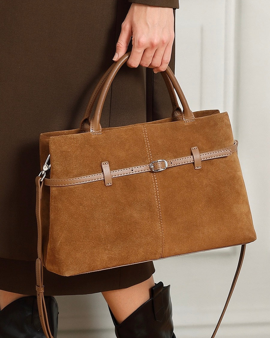 Elegant Retro Suede Genuine Leather Tote Bag