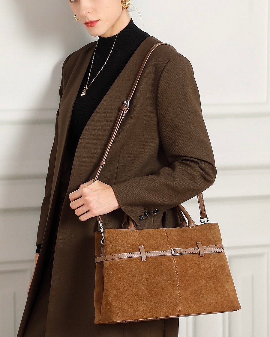 Elegant Retro Suede Genuine Leather Tote Bag