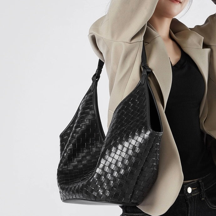 Woven Genuine Leather Commuter Bag for Women