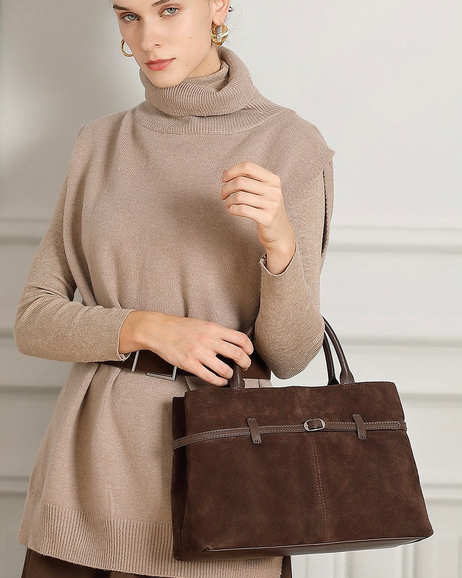 Elegant Retro Suede Genuine Leather Tote Bag
