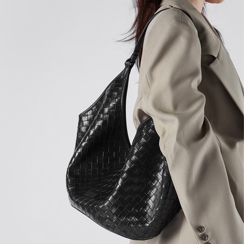 Woven Genuine Leather Commuter Bag for Women