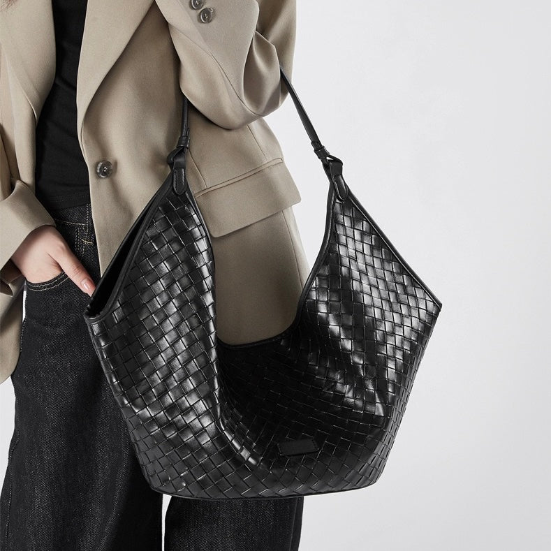 Woven Genuine Leather Commuter Bag for Women