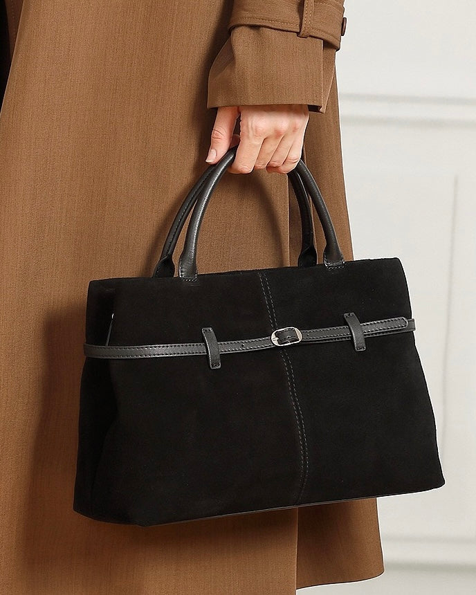 Elegant Retro Suede Genuine Leather Tote Bag