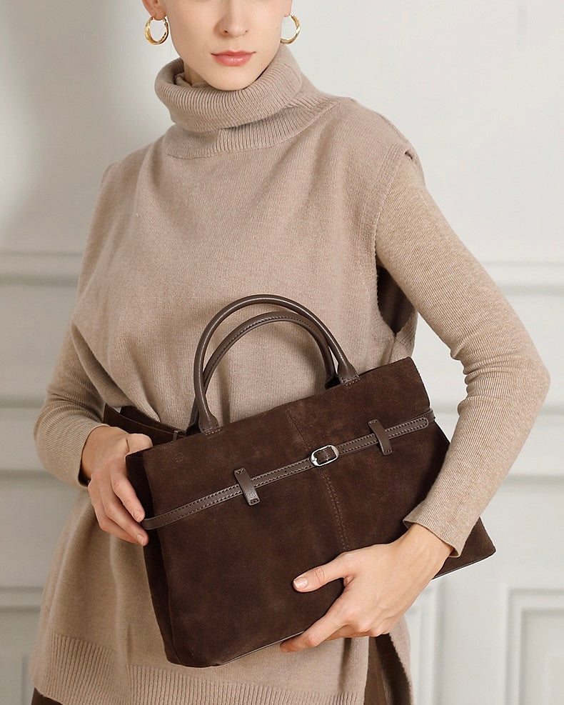 Elegant Retro Suede Genuine Leather Tote Bag