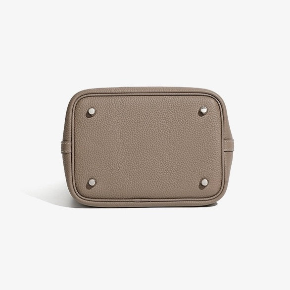 Elegant Women's Leather Basket Bag with Silver Buckle