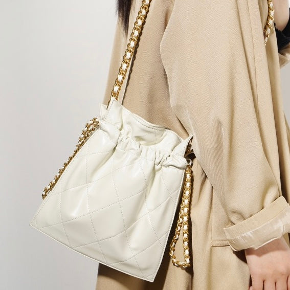 Genuine Leather Quilted Chain Bucket Bag — Effortless Elegance for Every Occasion