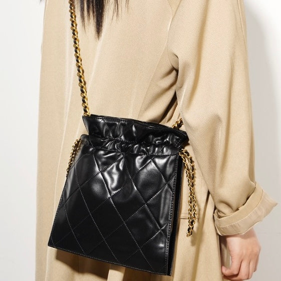Genuine Leather Quilted Chain Bucket Bag — Effortless Elegance for Every Occasion