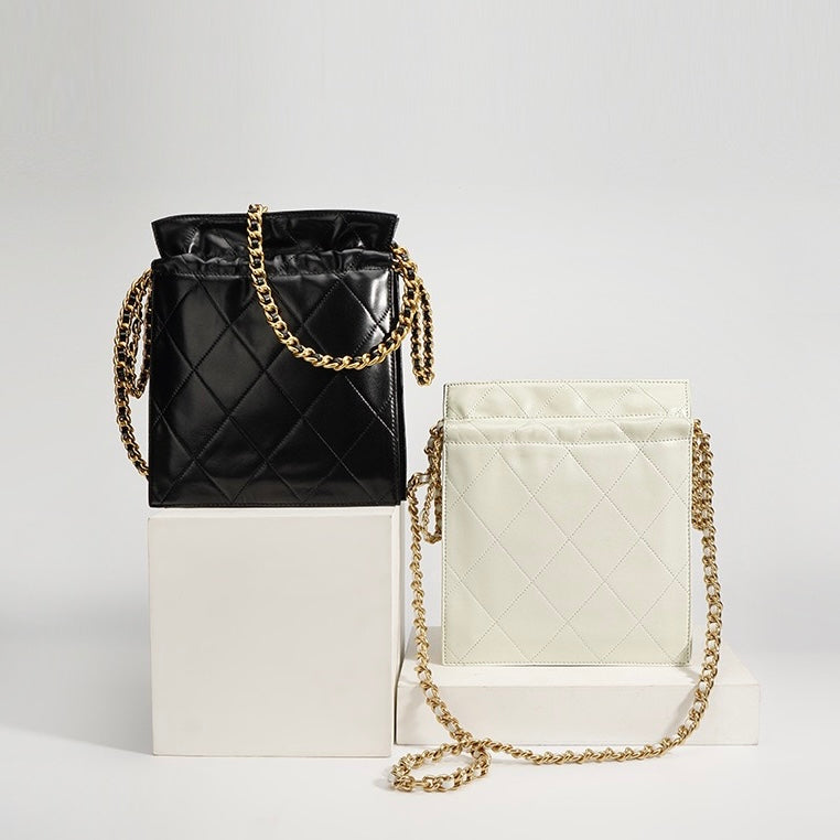Genuine Leather Quilted Chain Bucket Bag — Effortless Elegance for Every Occasion