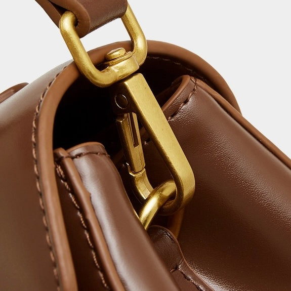 Elegant Genuine Leather Top-Handle Bag with Gilded Lock Closure