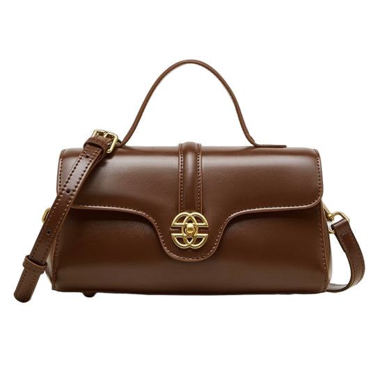 Elegant Genuine Leather Top-Handle Bag with Gilded Lock Closure