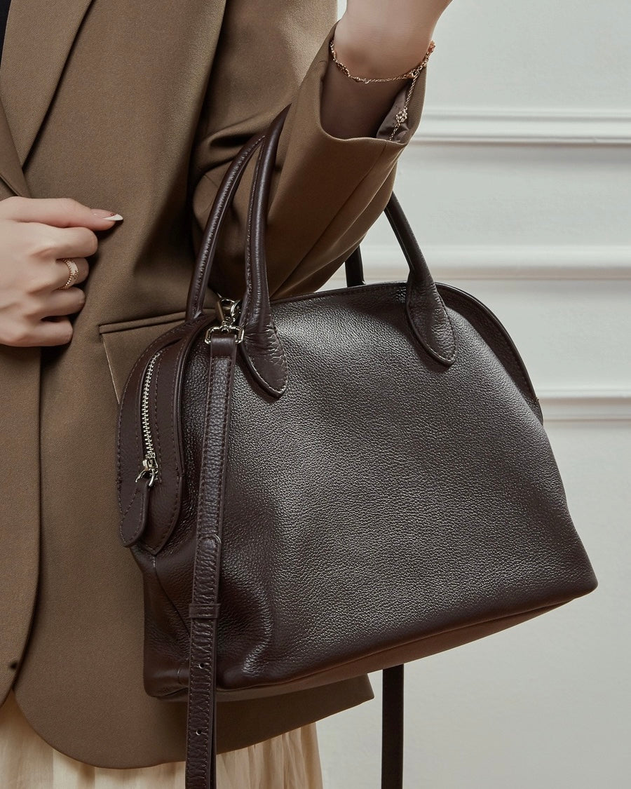 Grained Leather Dome Satchel: A Fusion of Elegance and Functionality