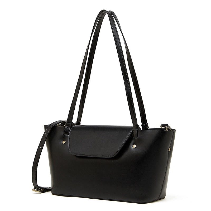 Elegant Genuine Leather Flap Tote with Versatile Straps